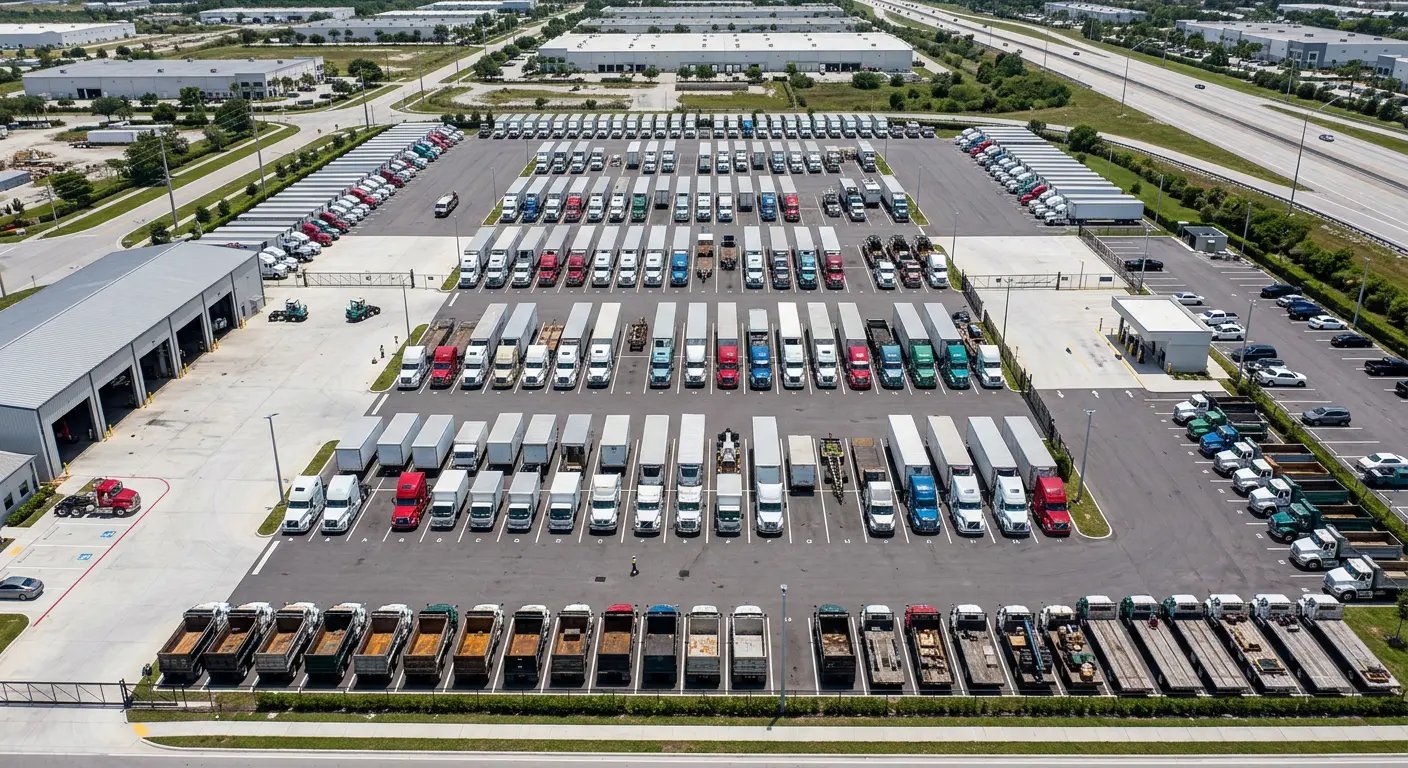 Fleet of semi trucks, box trucks and commercial vehicles insured by Jump Trucking Insurance